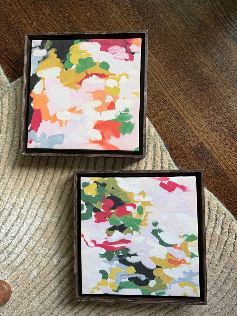 Abstract Floral Accent Painting Set - Pink, Green, Yellow, Red